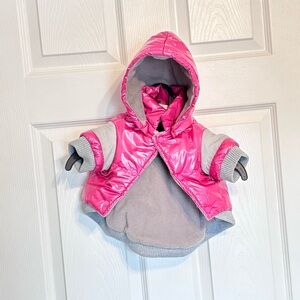 Pet Life Small Dog Puffer Jacket Pink Grey Gray Fleece Lined Snaps Hooded Small